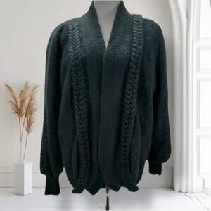 Vintage 80s Black Fuzzy Angora Knit Cocoon Jacket Size S Relaxed Fit Bead Trim